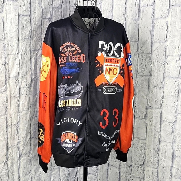 BASKETBALL Slogan Bomber‎ Varsity Jacket Size Large Chest 40 in. Lg. 27 in. - Picture 1 of 9